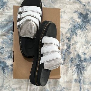 Dr. Martens White and Black Triple Buckle Sandals